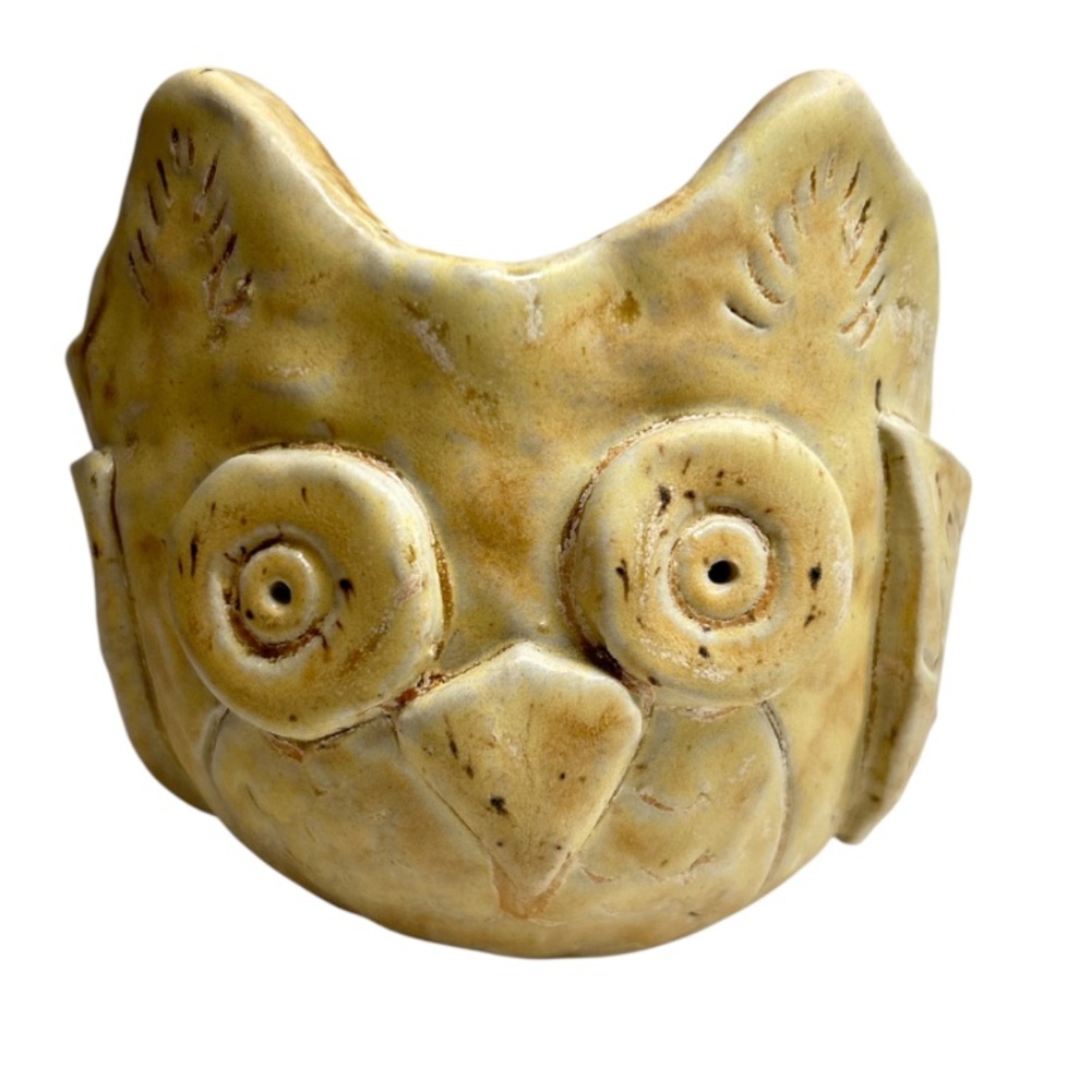 💕 Pottery Ceramic Tan Gold Coloured Owl Planter Bowl